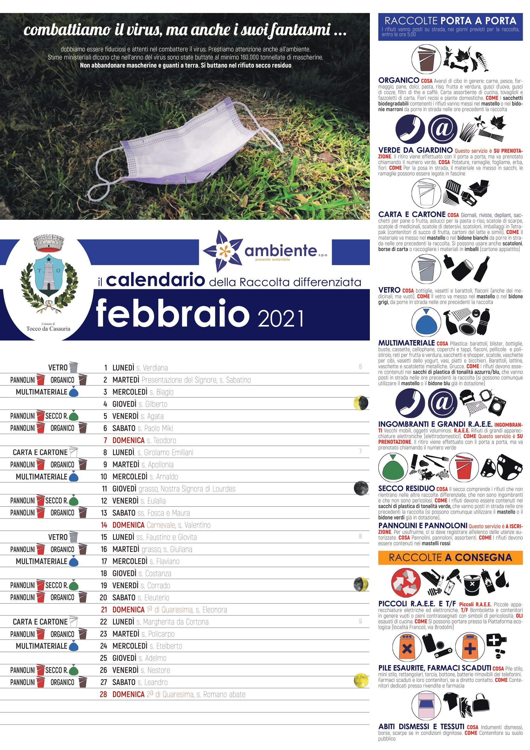 FEBBRAIO 2021 - CALENDARIO RACCOLTA RIFIUTI